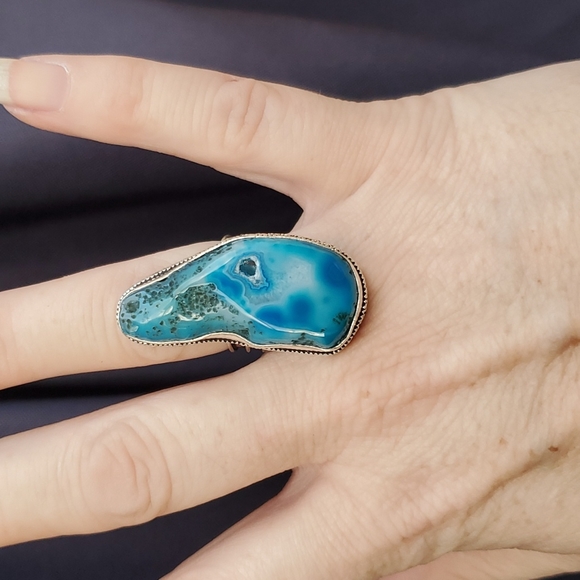 New Overzized Solar Quartz Agate 925 Silver Statement Ring. - Picture 6 of 16